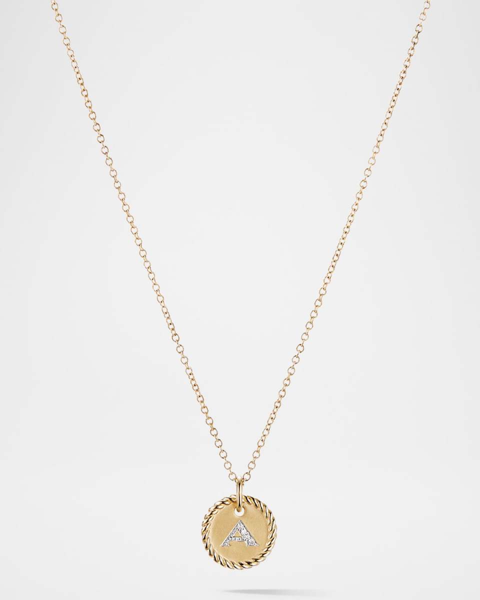 Cable Collectibles Initial Pendant Necklace with Diamonds in 18K Gold, 10mm, 16-18"L